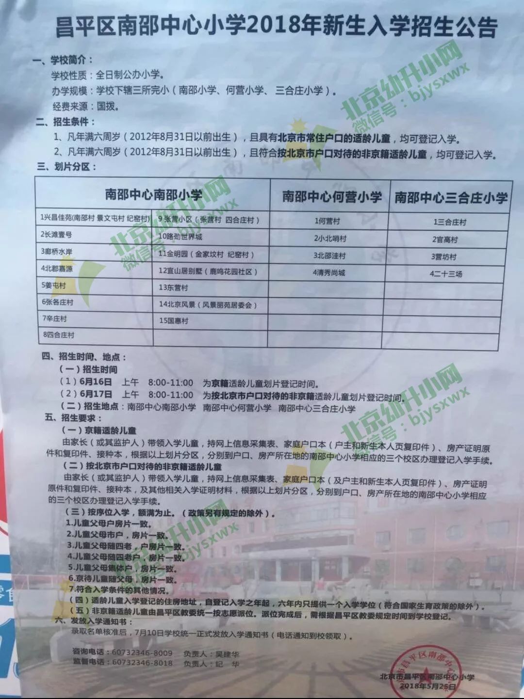 昌平区小学划片录取条件,昌平六街小学划片