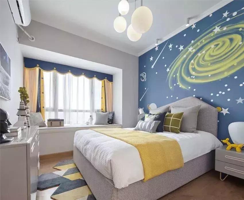 儿童房梦幻背景墙,儿童房简单主题墙绘