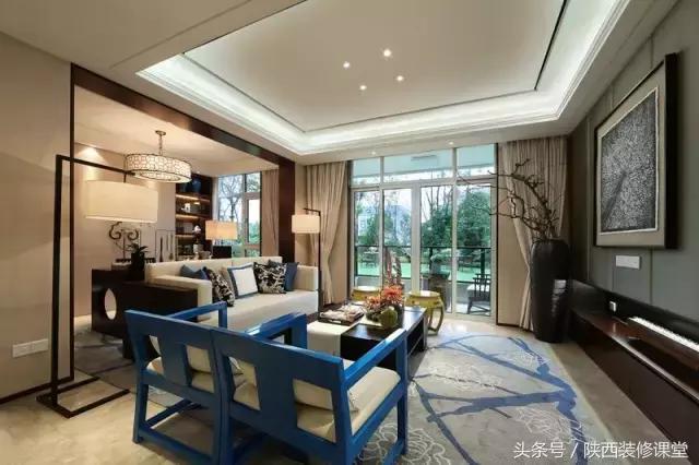 中式无主灯客厅吊顶效果图,80平客厅法式吊顶