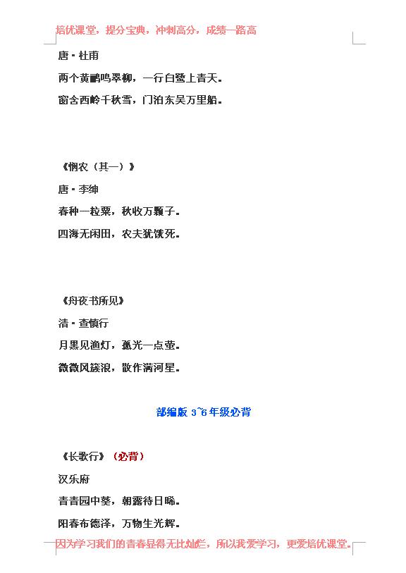 小学必背129首古诗词,小学阶段必背古诗词75首分年级