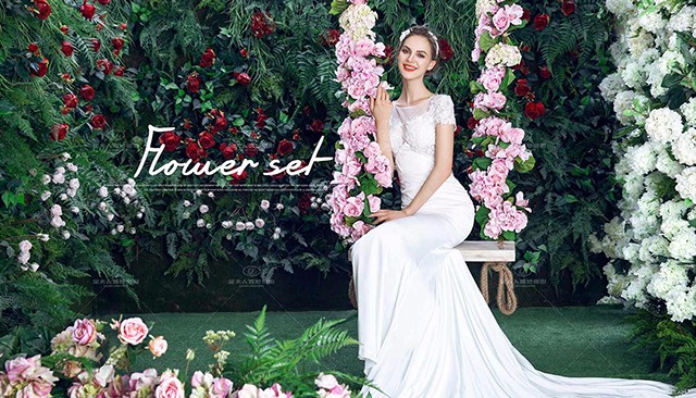 韩国济州岛拍婚纱照花墙,青岛油画墙婚纱照