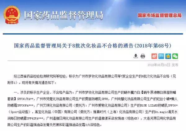 全国公布的8批次不合格化妆品，青田情况怎么样？来了解一下！