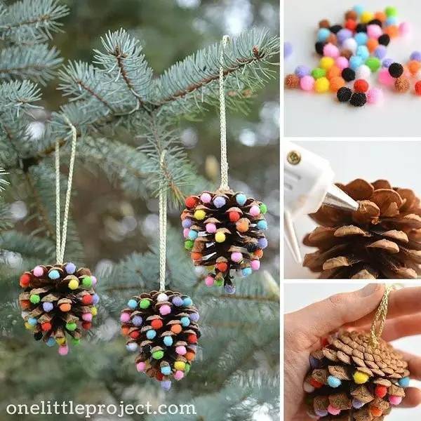 用松塔做的创意吊饰,松塔加树枝创意手工吊饰