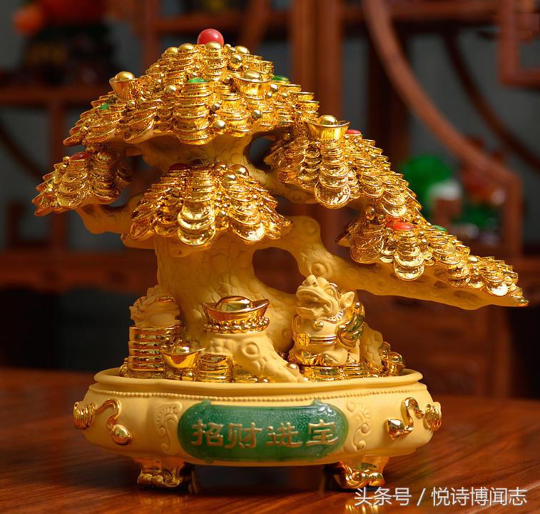 农村中堂什么摆件能招财进宝,纯黄铜六面旋转招财进宝摆件