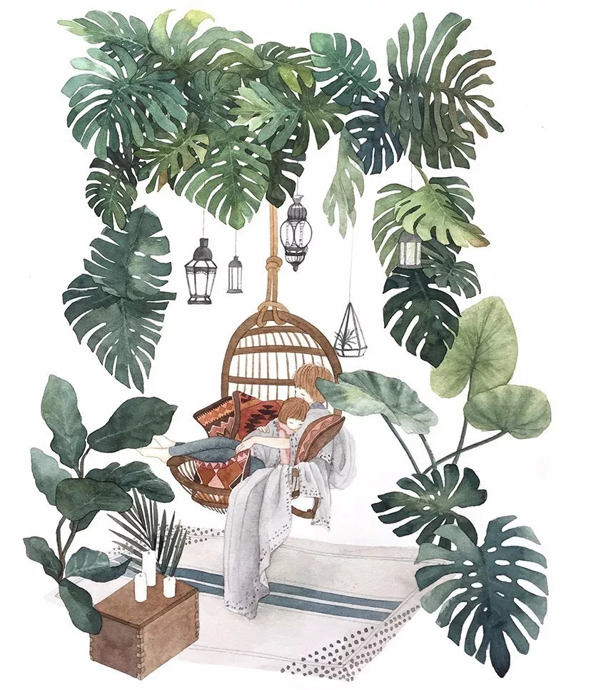 手绘妈妈和女儿的日常生活，温暖而感人