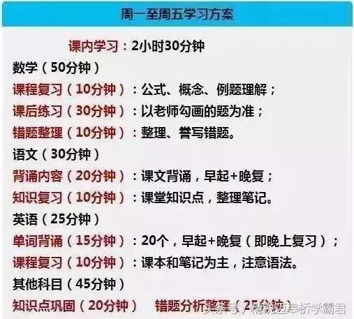 初中学霸自律时间计划表,初中学习计划表100例
