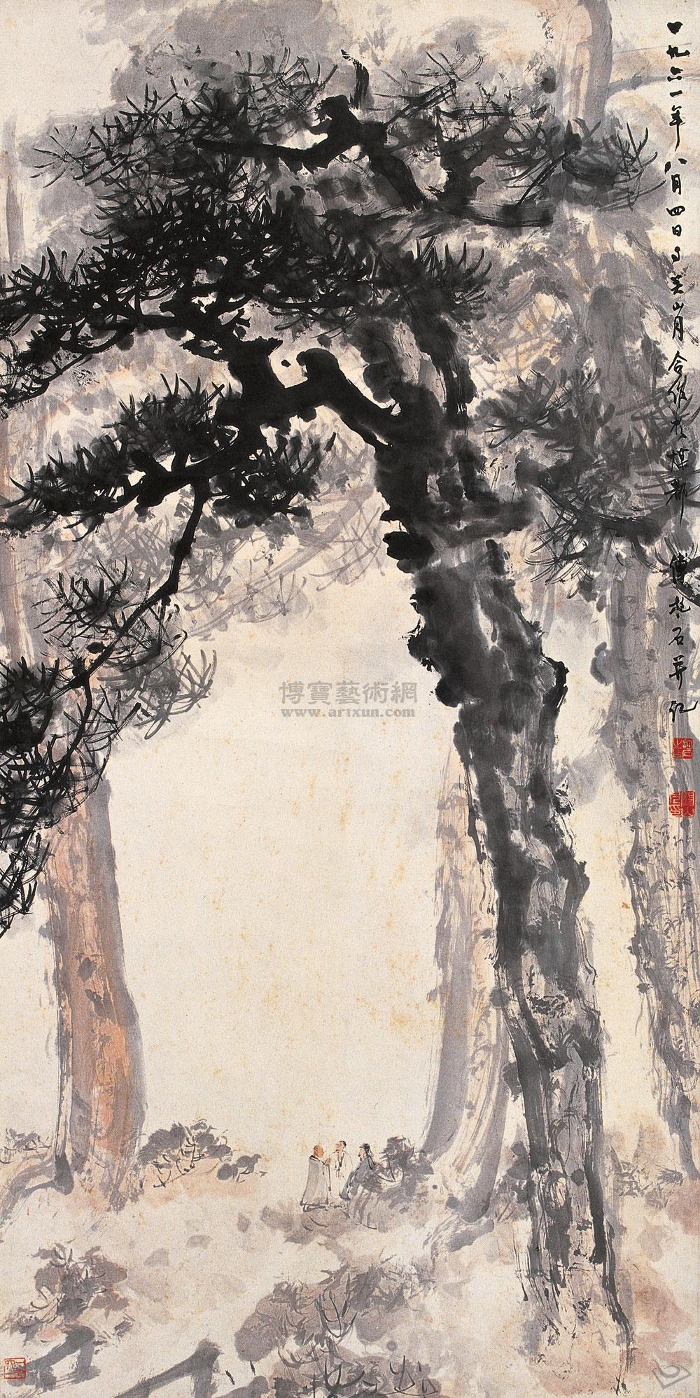 傅抱石创作国画天女散花图,傅抱石的国画作品《一望大江开》