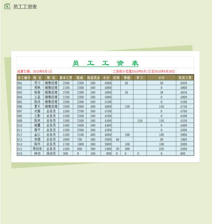 excel考勤表模板,excel考勤工资表格模板