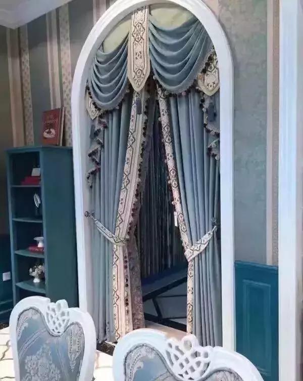 半圆弧窗幔窗帘效果图,别墅窗纱幔头效果图