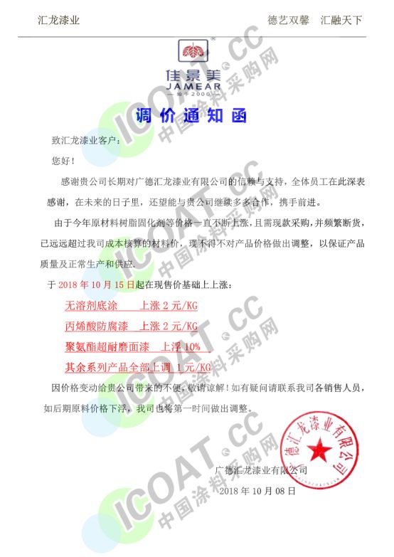 涂料材料价格为何涨了,最新涂料涨价公司