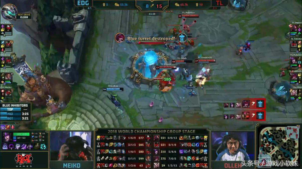 S8小组赛TL告别战大师兄完美发挥斩落EDG，头名之争仍存在悬念！