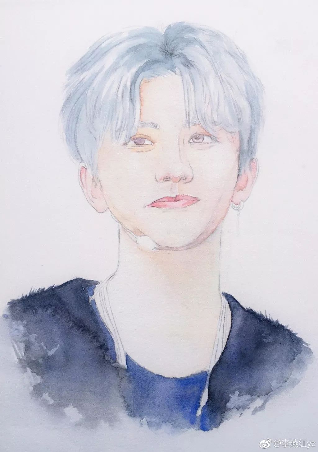 蔡徐坤的蓝玫瑰彩铅简笔画,彩铅画蔡徐坤蓝玫瑰