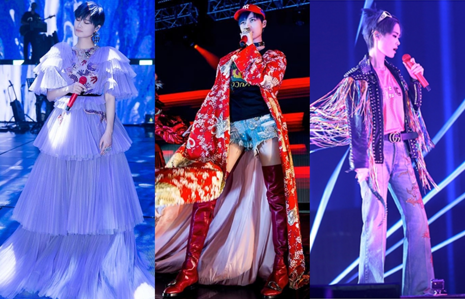 李宇春戛纳红毯黑白套装,李宇春穿高定礼服照