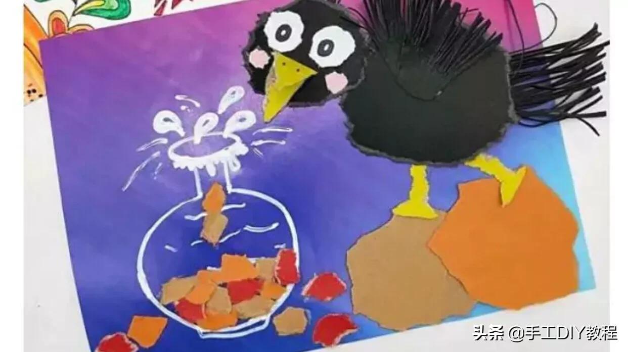 乌鸦喝水创意美术8岁课程,乌鸦喝水幼儿创意绘画