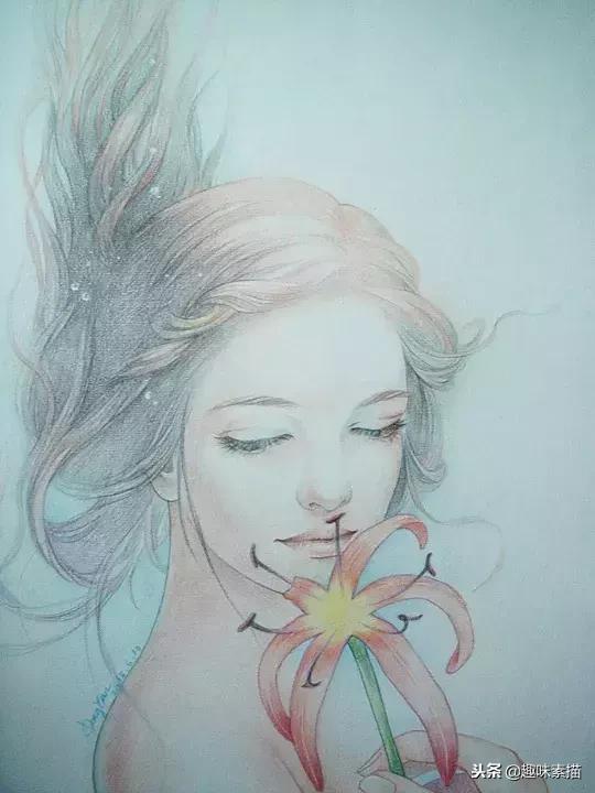 超精细彩铅人像素描,简单又漂亮的彩铅插画