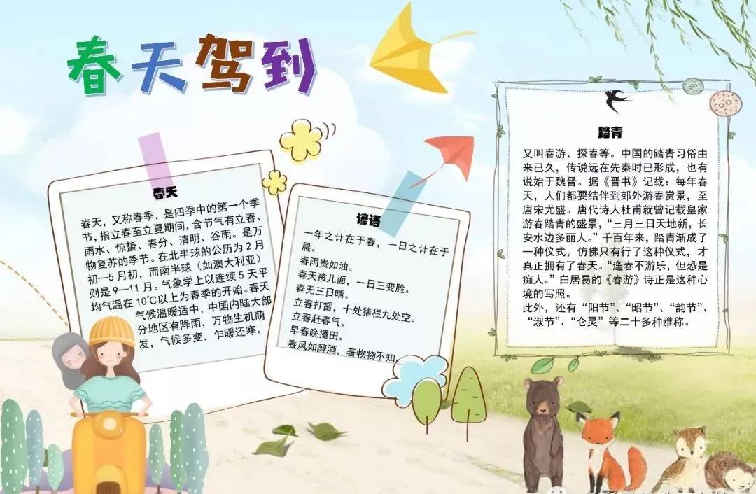 关于春天诗句的手抄报四年级,春天四字成语手抄报和古诗