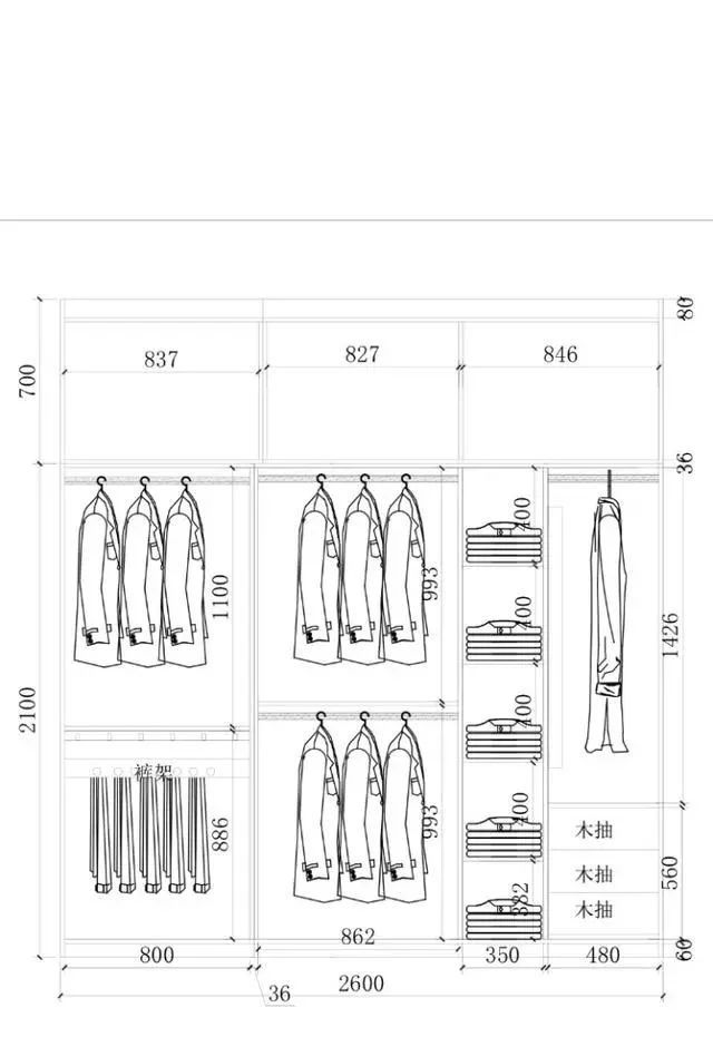 零基础怎样出衣柜结构图,各种尺寸衣柜布局尺寸图