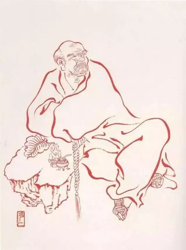 弘一法师的蓝底描金十八罗汉作品,弘一大师100万罗汉图写意