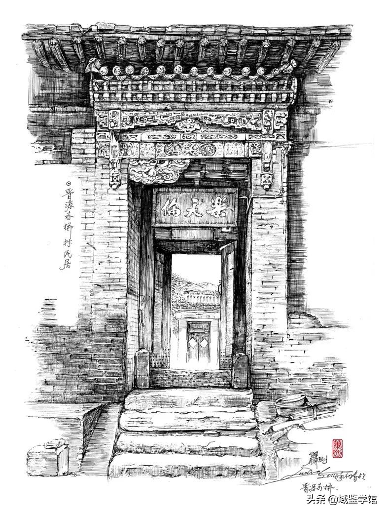 另类钢笔手绘,钢笔速写古建风景