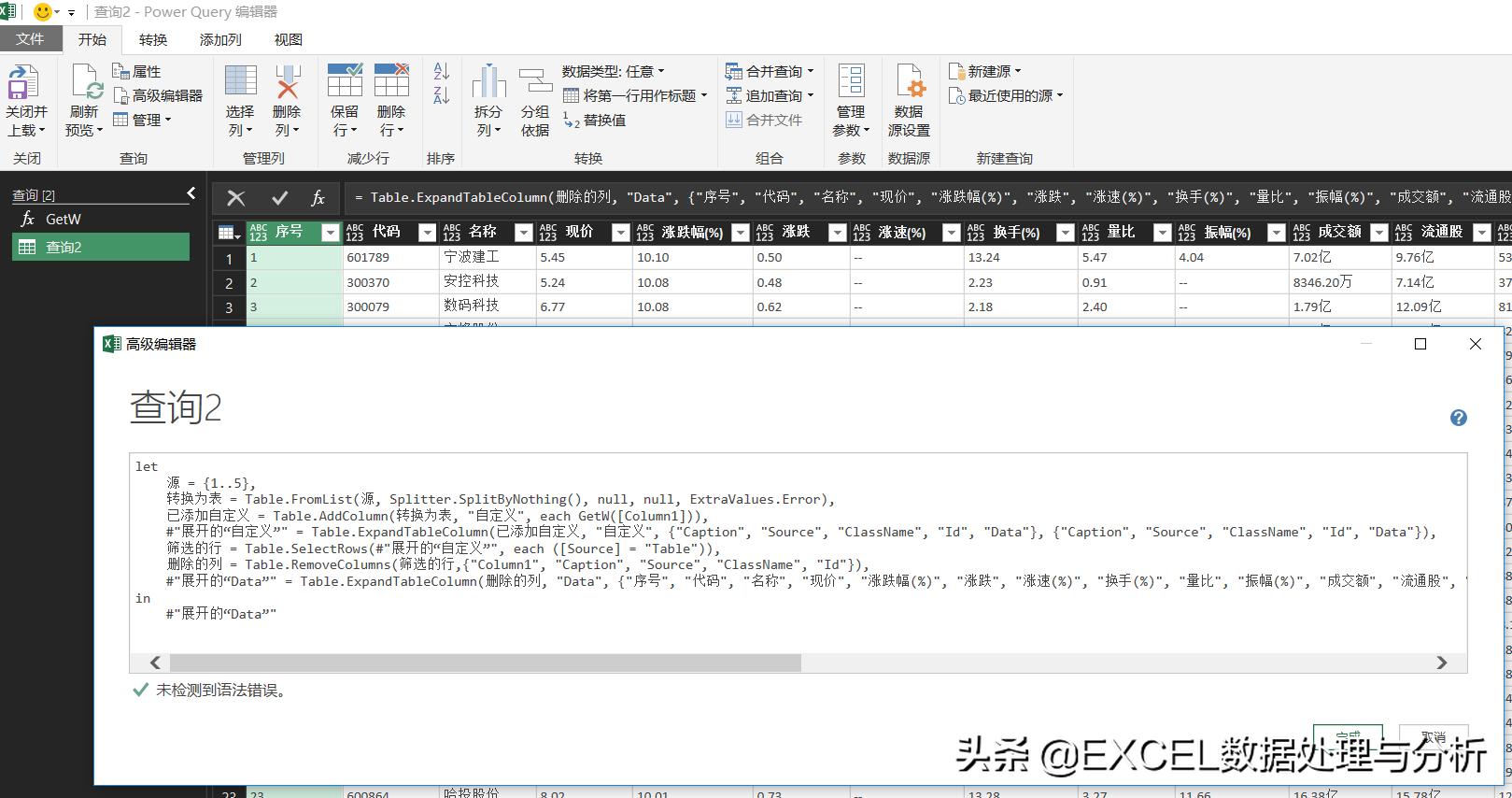 powerquery鎶撳彇琛ㄦ牸,鑾峰彇瀹炴椂鑲＄エ琛屾儏