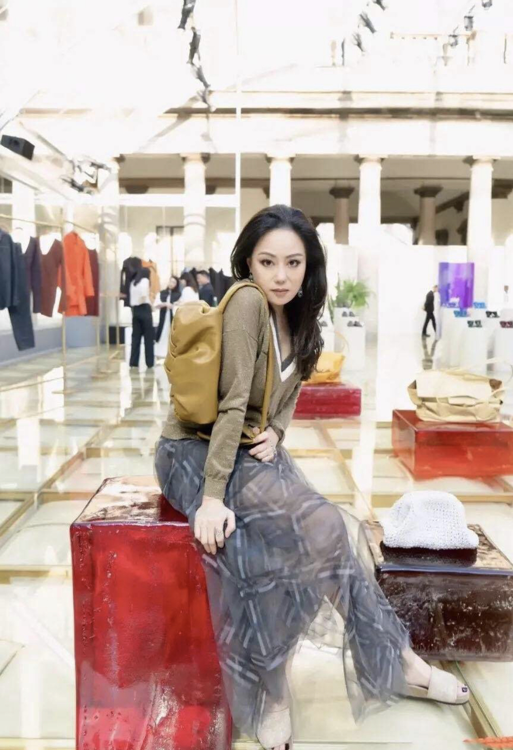 微胖的章小蕙才是真贵妇，穿红色网纱裙成熟优雅，名媛气质藏不住