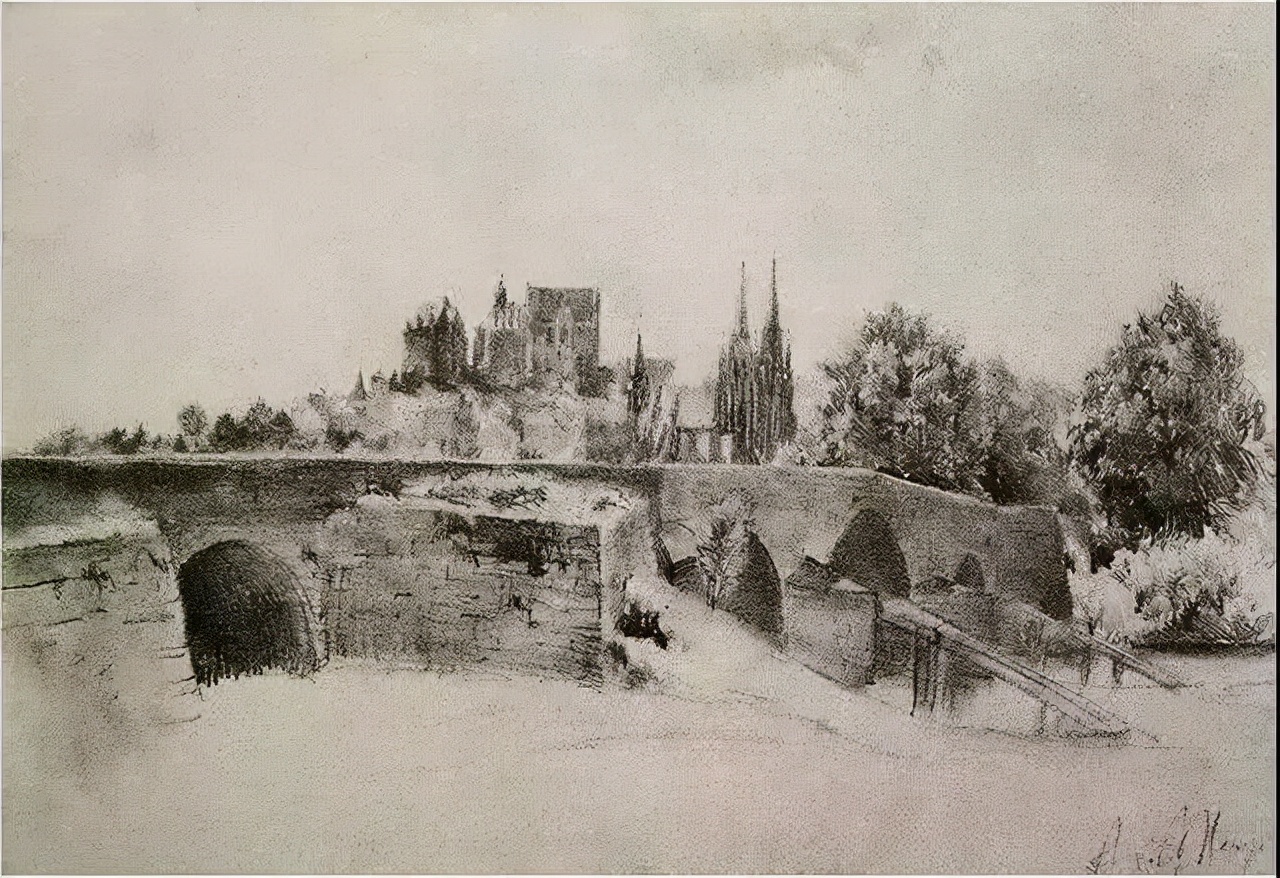 门采尔风景速写高清大图,速写临摹大师作品