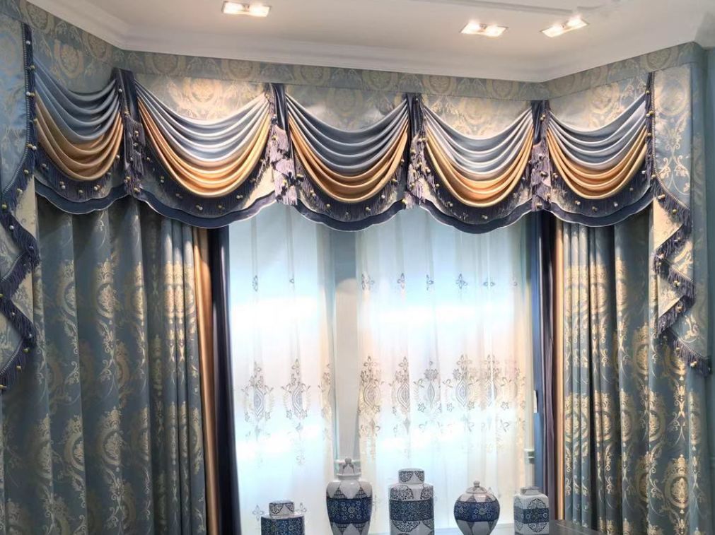 窗帘连体水波帘头制作视频,欧式风格窗帘平板水波帘头