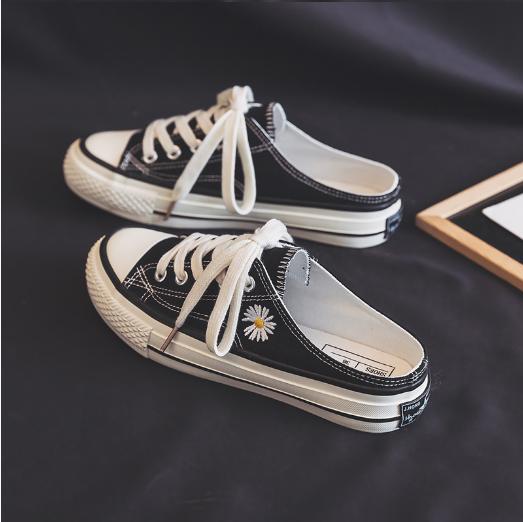 厚底板鞋秋季透气休闲帆布鞋,百搭小雏菊帆布鞋