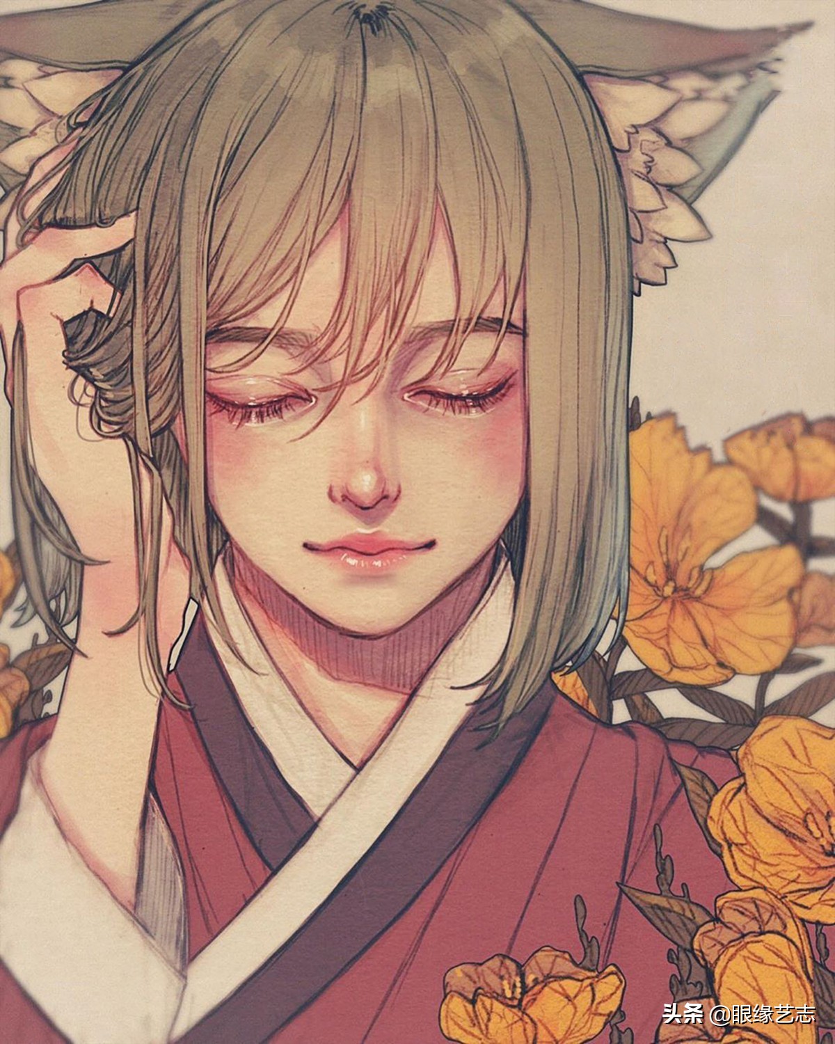 韩式穆夏风插画,韩国传统服饰插画