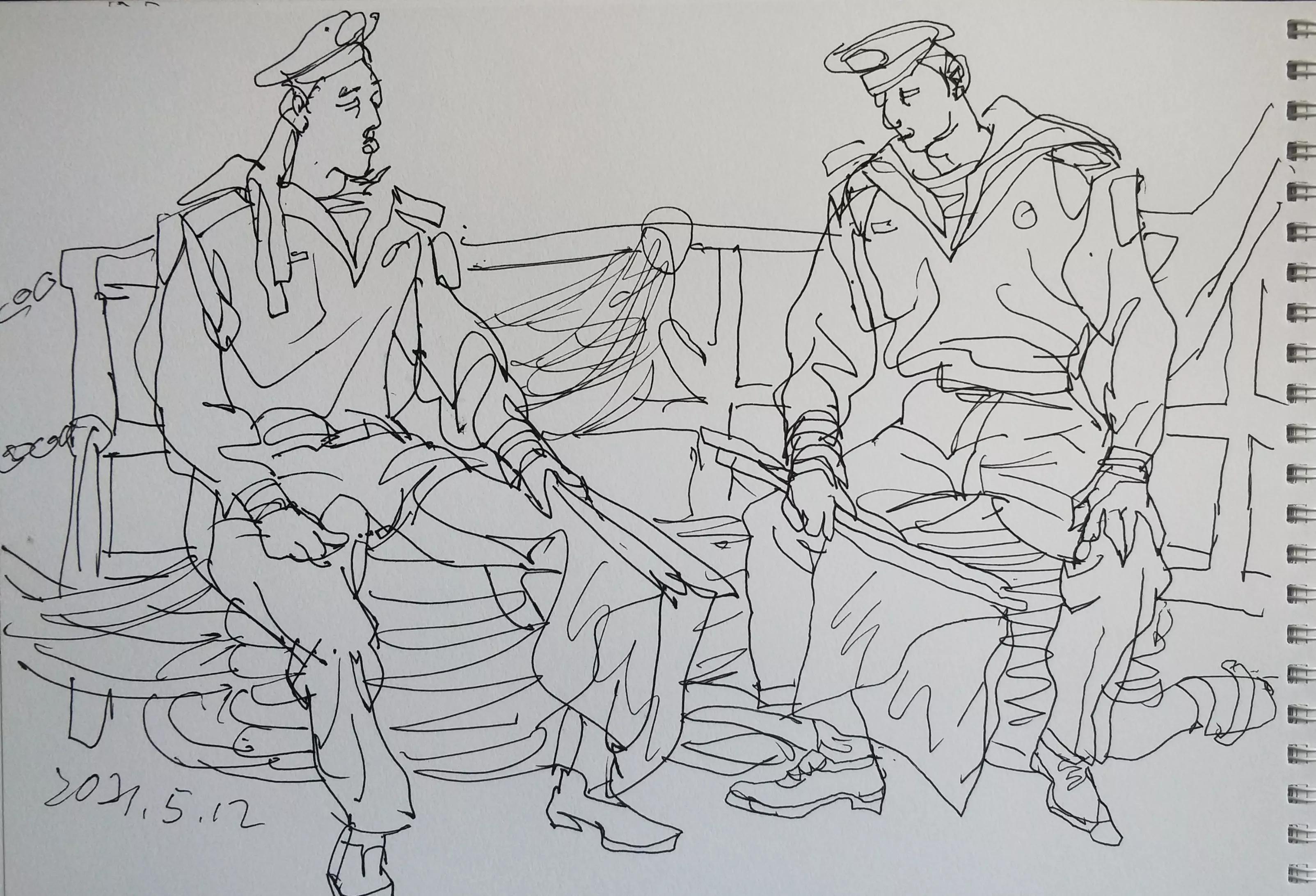 吴建科人物画欣赏,画兵人速写