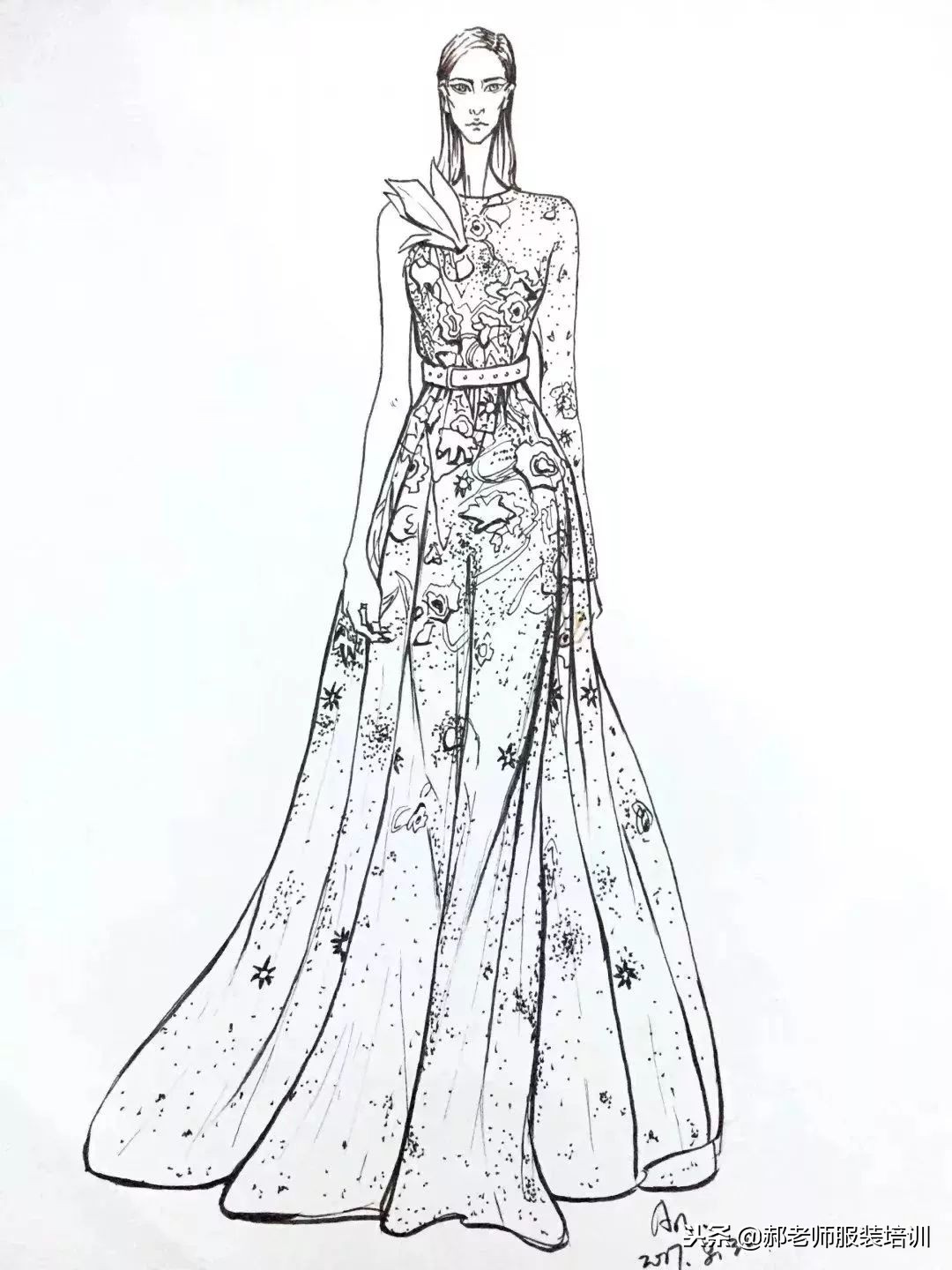 服装画弯线技巧,服装勾线教程