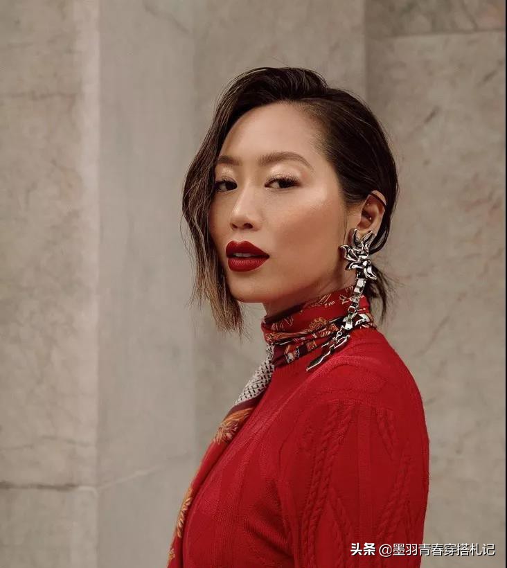 丝巾系法不包头,丝巾配无领衬衫系法