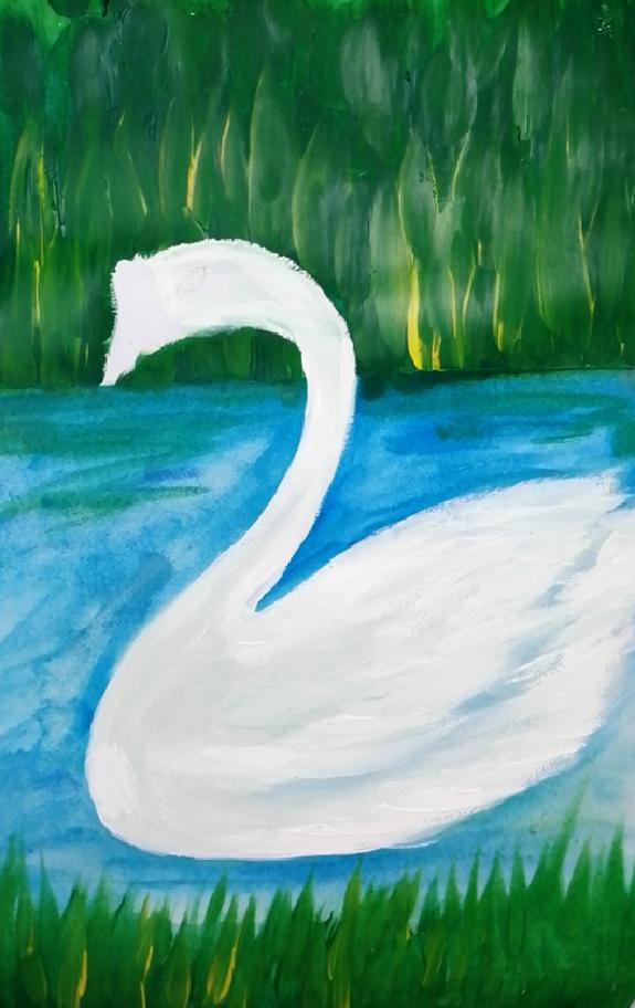大白鹅彩铅儿童画,水粉大白鹅的画法
