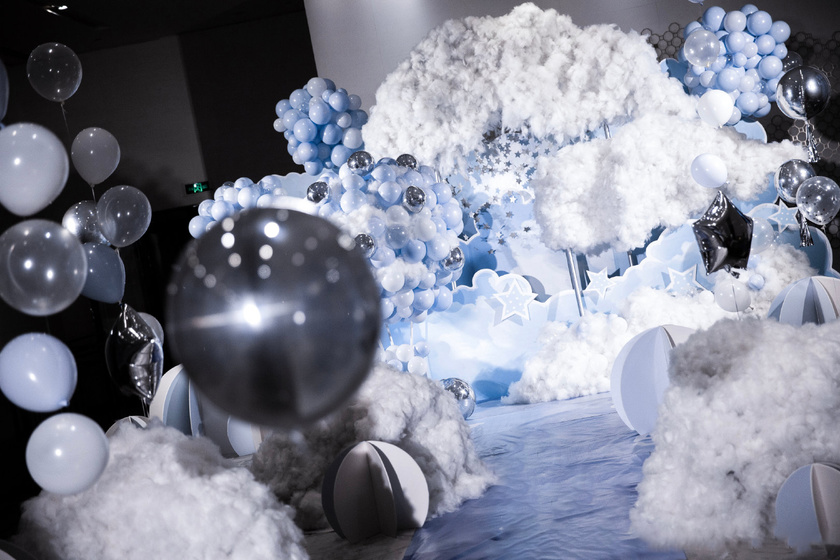 白色气球生日宴布置,白色气球生日派对布置