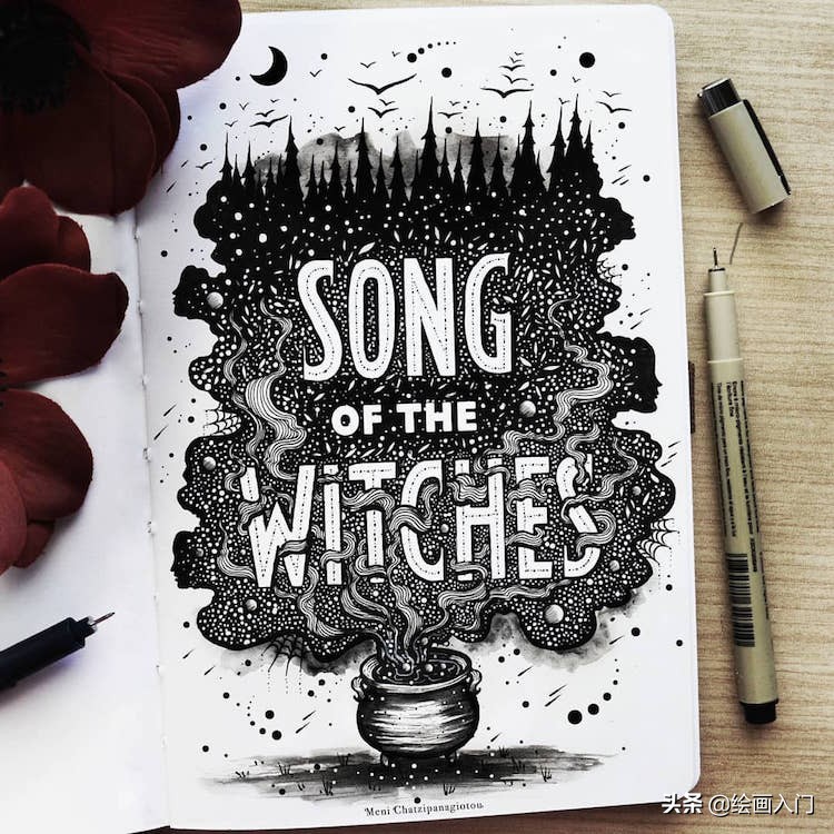 手绘插画黑白风针管笔小插画,手绘100多幅针管笔黑白插画分享