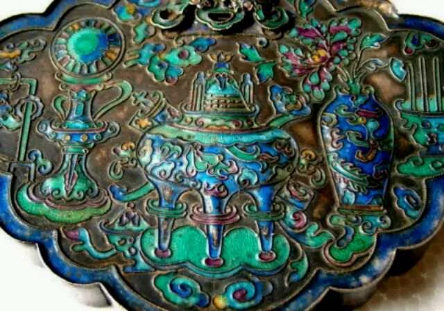 古法方形金锁,清代老银制长命锁