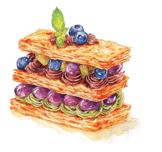 水彩葡萄蛋糕画法,水彩精致甜品教程