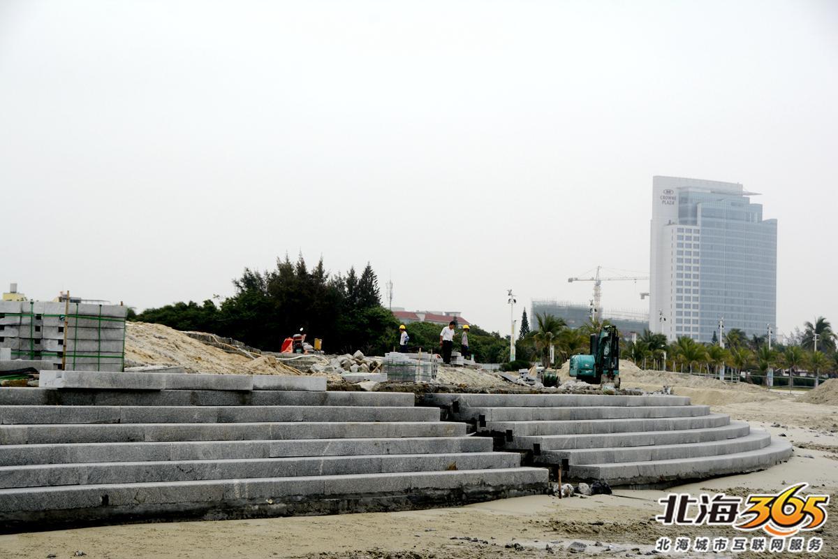 档次提升!北海新“潮”雕初见规模,台阶向海延伸呈现波浪形