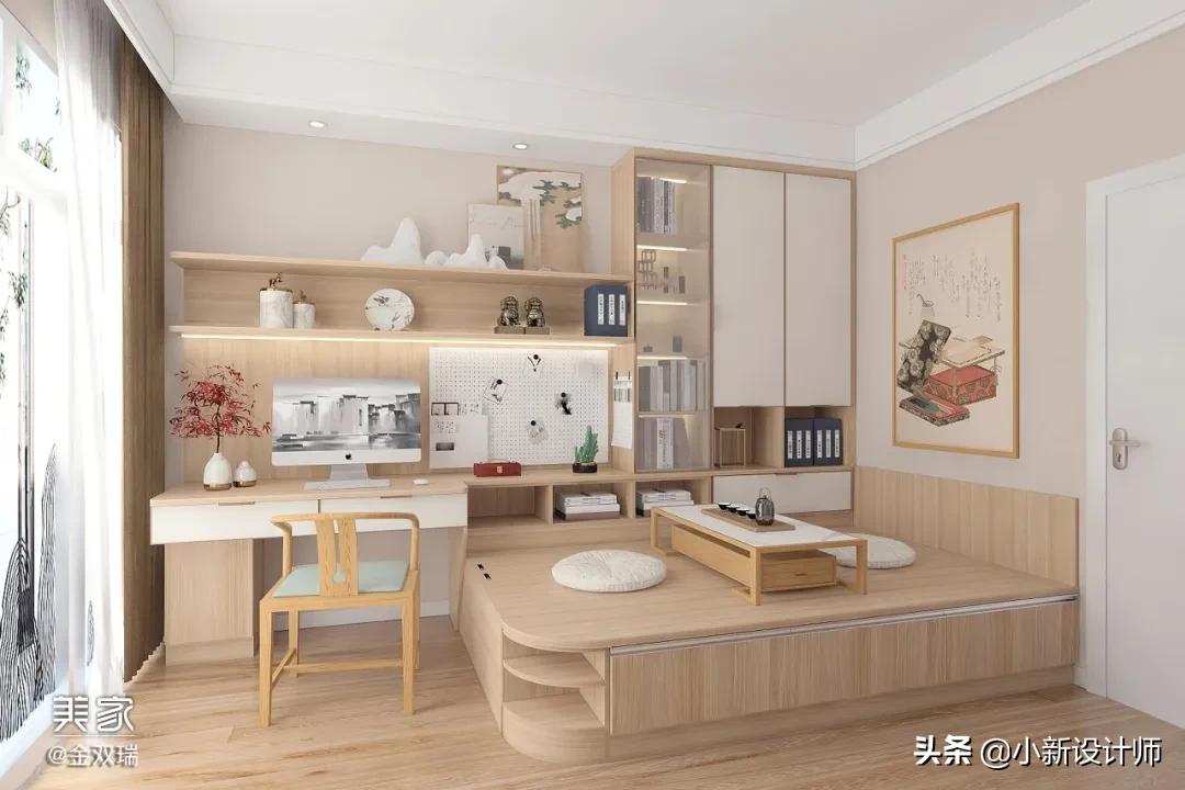 12平榻榻米房间设计带飘窗,小阳台做榻榻米书房装修设计
