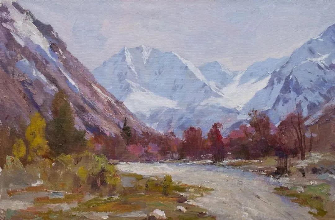 氛围感风景油画作品简单初学者,简单的小清新系油画