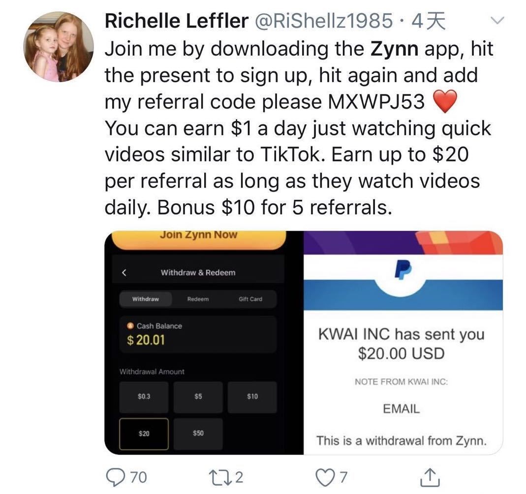 快手偷袭TikTok,Zynn短视频疯狂「撒钱」:美国网友薅羊毛