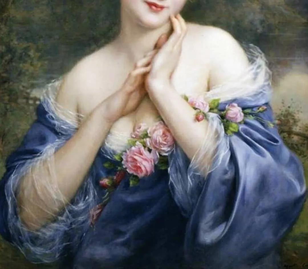 油画中的复古裙子,蓝色油画裙子