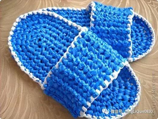 塑料袋编拖鞋,毛线编织浴花袋
