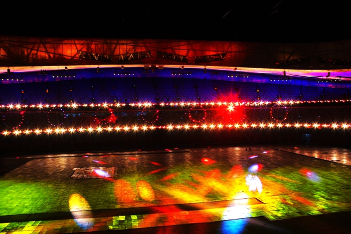 国家奥体中心灯光秀,鸟巢朝阳灯光节