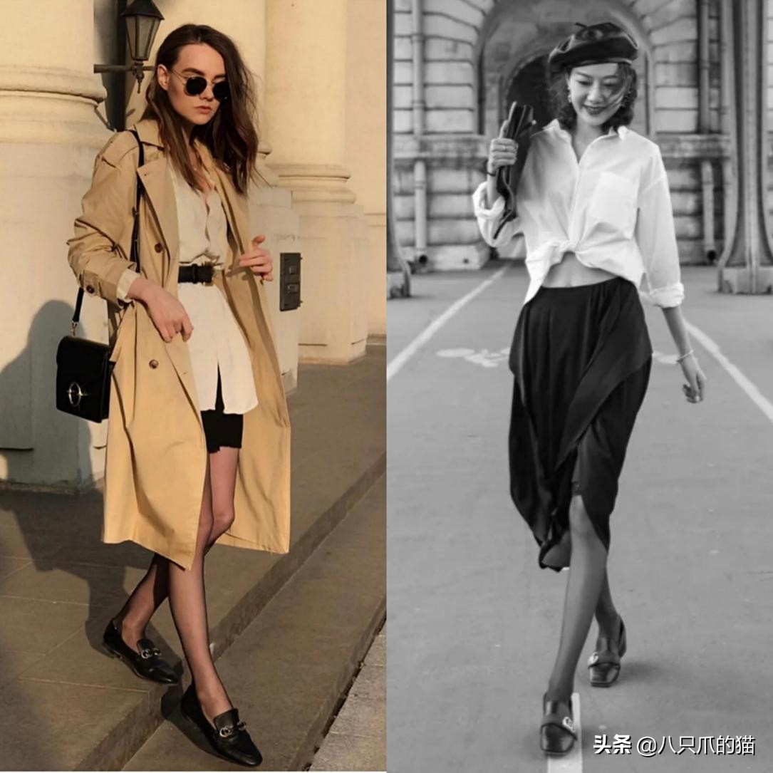 法式复古黑白鞋穿搭,复古英伦风深口米白色单鞋穿搭