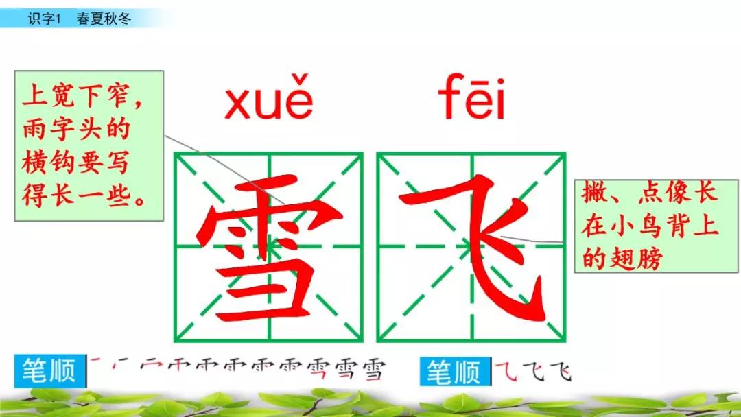 部编版一年级语文上识字表,识字一春夏秋冬课文