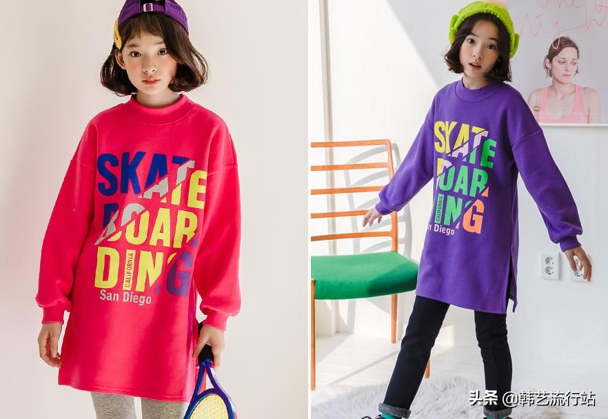 女童韩系风加绒连帽卫衣,2019秋女童流行卫衣