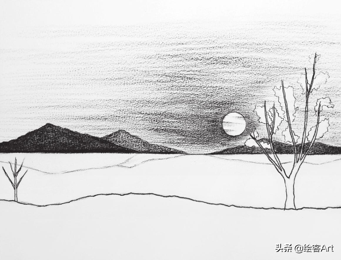 炭笔如何一笔画出渐变绘画技巧,炭笔风景教学