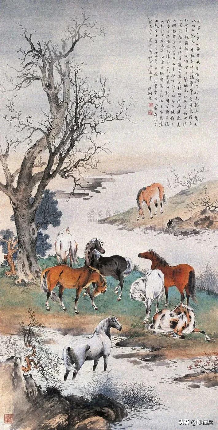国画《八骏图》作品题款,名家精品国画八骏图欣赏