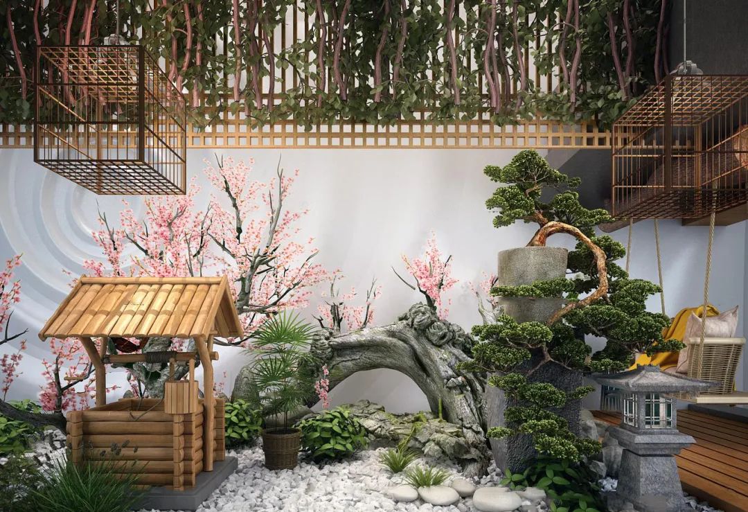 日式庭院景观设计3d图,日系庭院设计建模